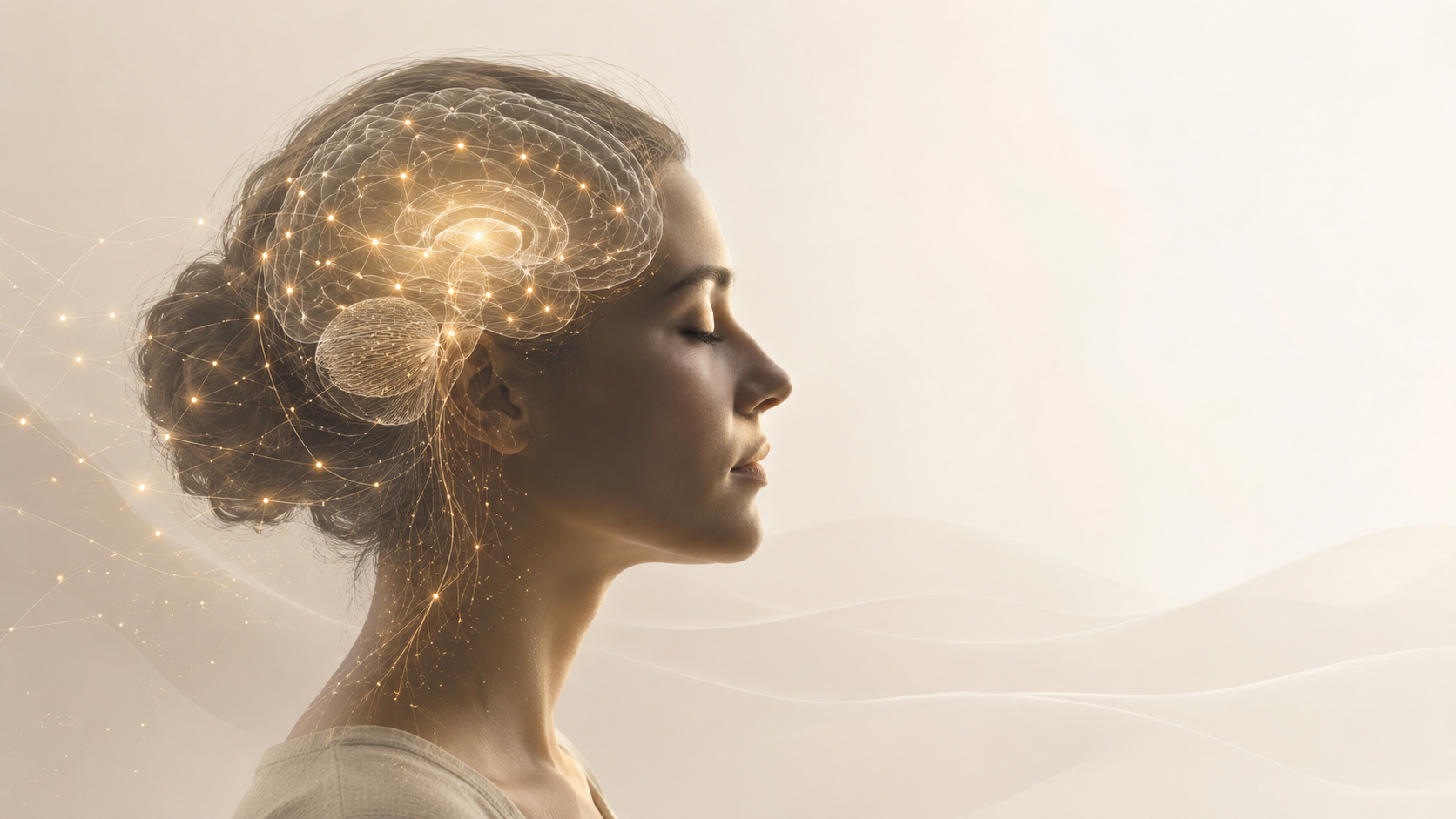 Ruhige Visualisierung eines menschlichen Gehirns mit leuchtenden neuronalen Verbindungen